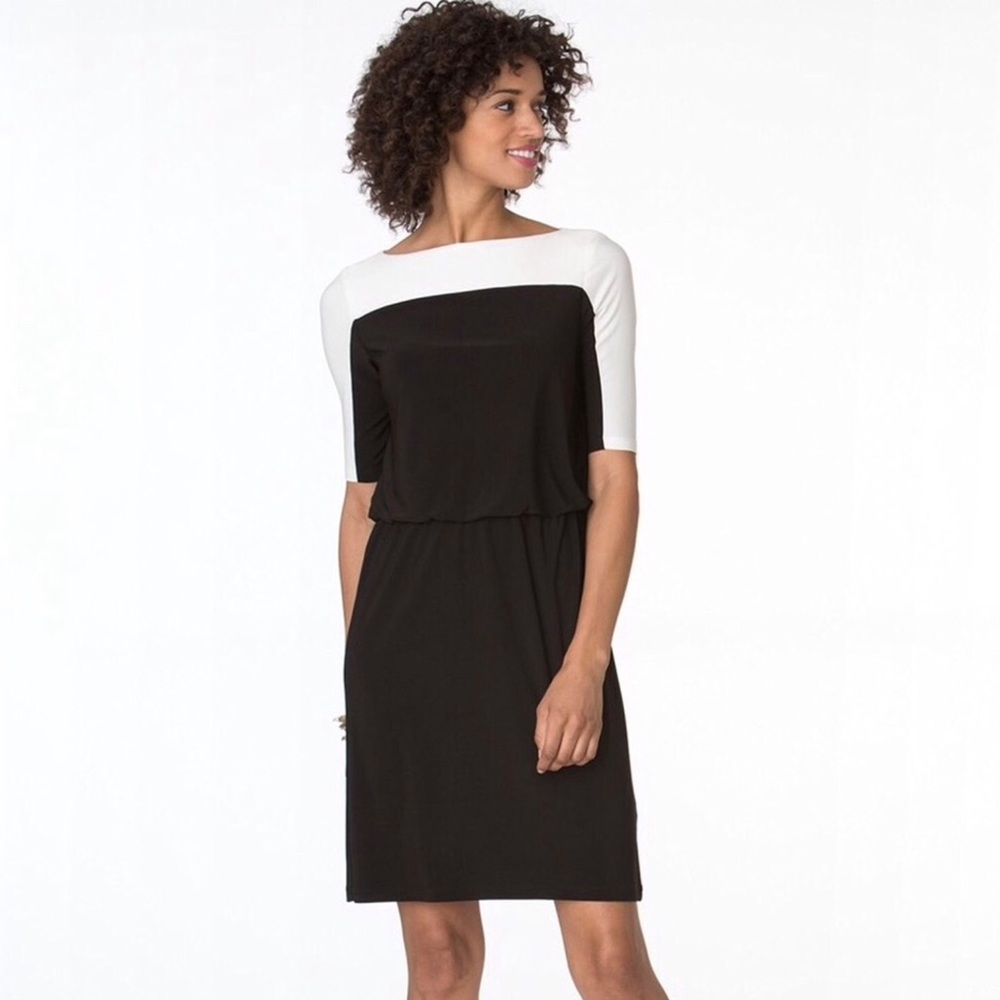Chaps Boatneck Black and White Dress